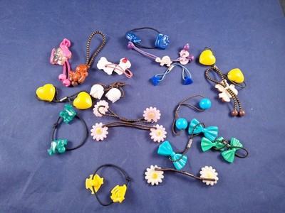 Vintage Some Goody Twin Bead Ponytail Holder Lot Of 18 Flower Animals Bow *19-CD