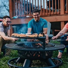 47 Inch Outdoor Fire Pit with Adjustable Grill Wood Burning Patio Fireplace