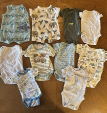 Lot of 10 Carter/Gerber’s Baby Clothes NB & 0-3 M One Piece Rompers Short Sleeve