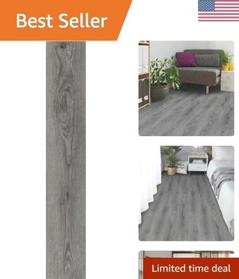 Peel and Stick Floor Tile Wood Plank Look, Self-Adheisve Vinyl Flooring Grey,...