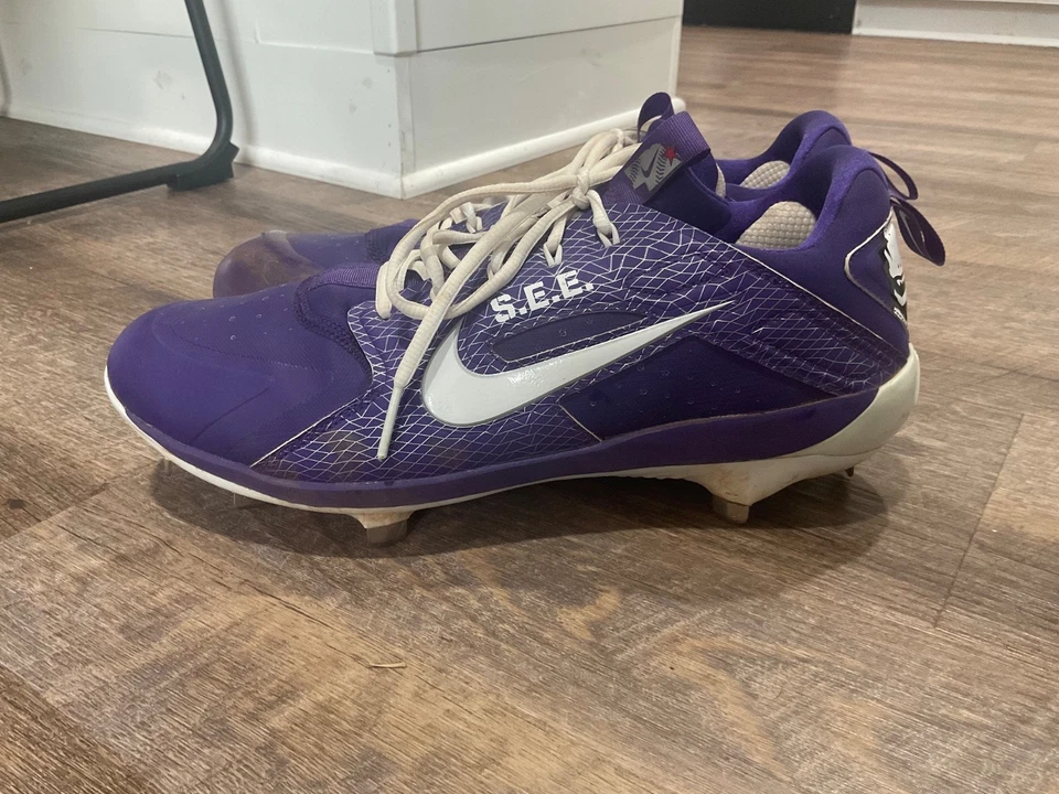 Botines de béisbol para hombre Nike púrpura TCU ranas con cuernos emitidos por el equipo usados por el jugador Foto 2 de 4