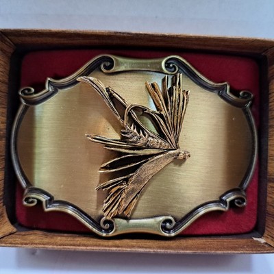 Raintree Vintage 1980 Fly Fishing Lure Belt Buckle 24K Gold Overlay