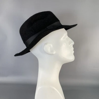 Chapeau Fedora En Laine Noire En Feutre Taille Unique Vintage - Photo 1/4