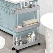 Slim Storage Cart 3 Tier,Bathroom Organizer Rolling Utility,Mobile Shelving Unit