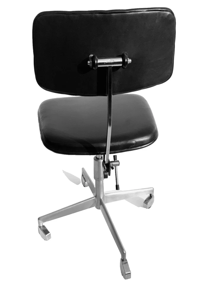 Vintage Danish Office Chair Black Leather Swivel 1960s - Image 2 of 4