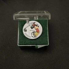 Vintage Disney Mickey Mouse Golf Ball Marker Place Holder White Brass 18mm Diam