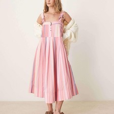 NWT Free People Midi Dress Women’s Size XS Pink Stripe Multi