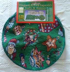 Christmas Set of 2 Elegant Christmas Tapestry 8" Round Doilies/Tree Skirts *NEW*
