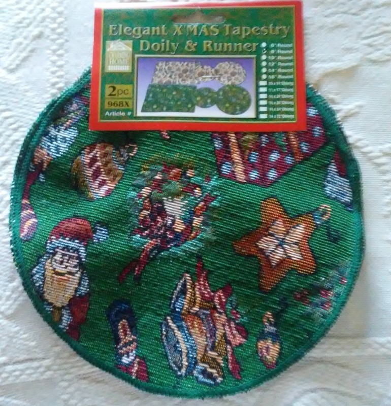Christmas Set of 2 Elegant Christmas Tapestry 8" Round Doilies/Tree Skirts *NEW*