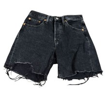Levi's Premium 26" Waist Black Wash Button Fly Distressed Raw Hem Denim Shorts