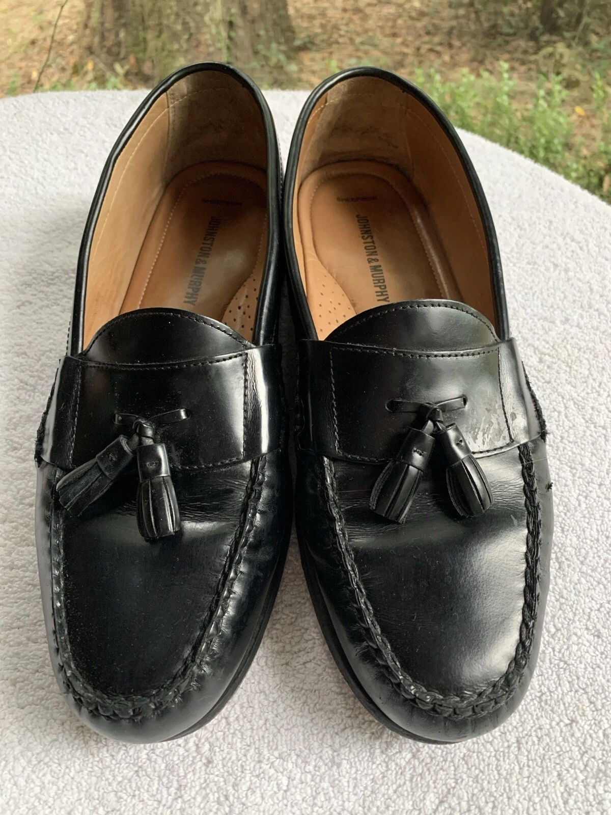 Johnston Murphy Shoes Men's 11 M Hayes Loafers Leather Black Tassel Sheepskin