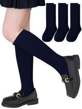 3 Pairs Girls Knee High Socks Girls School Uniform Socks Kids Seamless Long S...