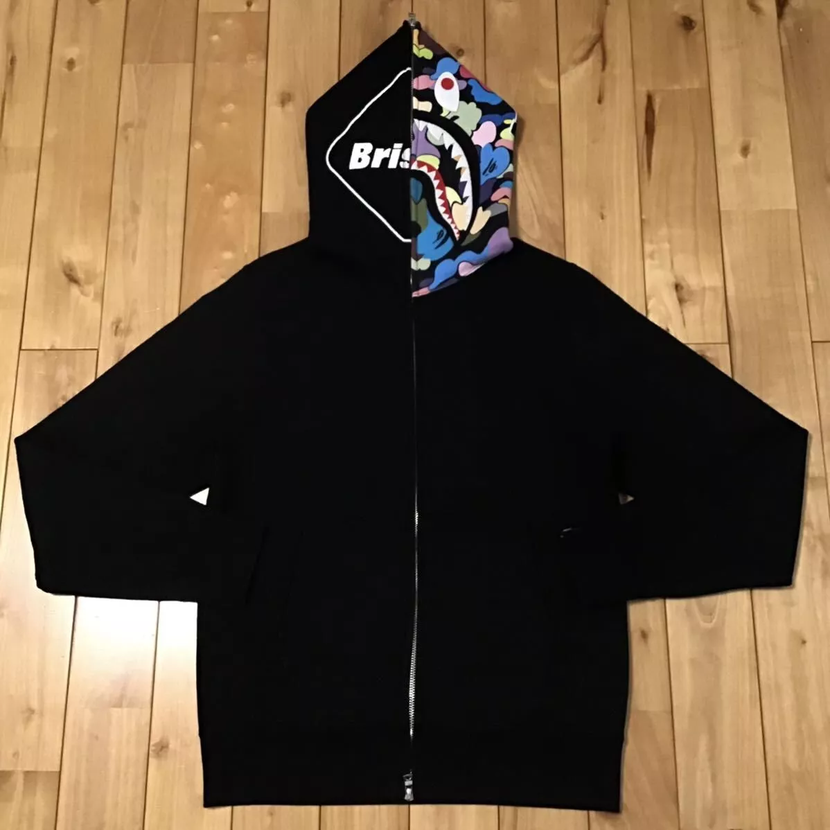 BAPE × FCRB Shark full zip hoodie multi camo Black A Bathing Ape Size S