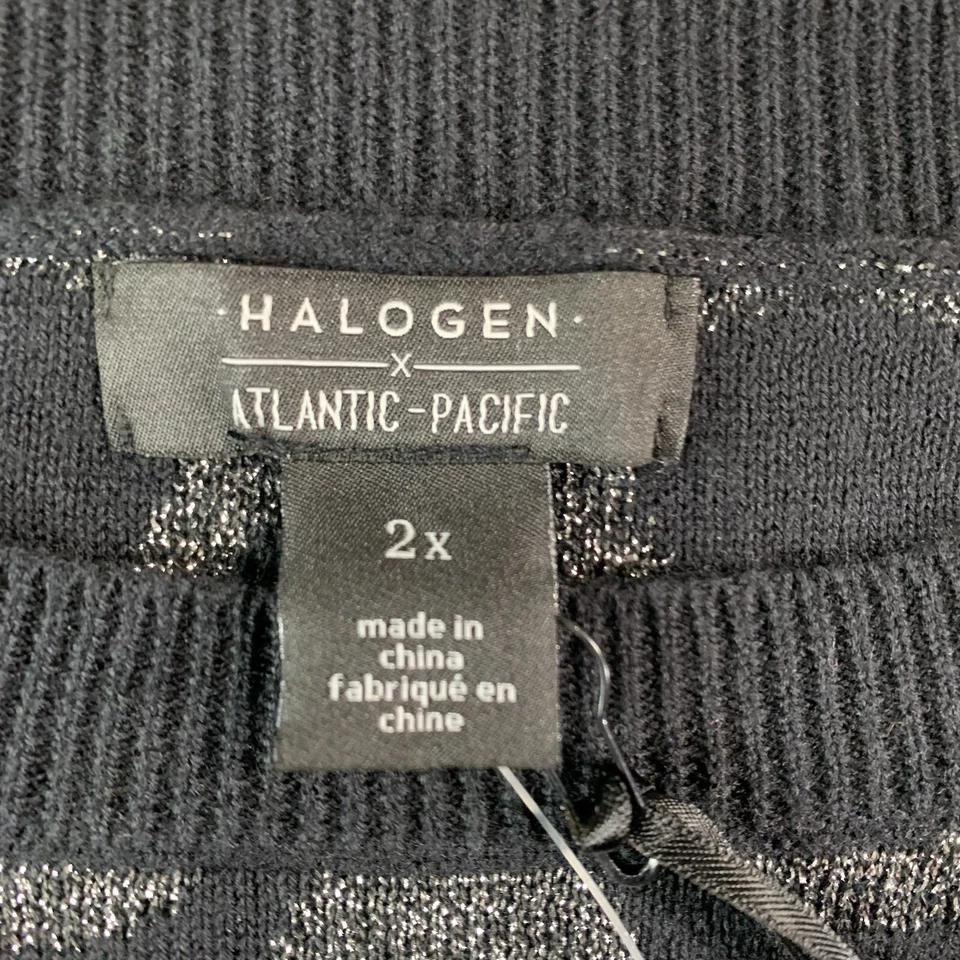 Halogen x Atlantic-Pacific Sweater Womens 2x Silver Metallic Black Shimmer NWT - Image 3 of 4