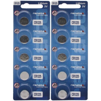 10 Genuine Renata CR1225 3v Lithium 1225 Coin Batteries (2 Strips of 5)