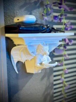 {Unpainted}Small Dragon Shelf - Accessory Holder - Gargoyle Wall Decor Shelving