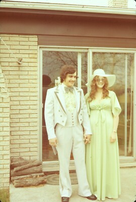 1977 Man Woman Groom Bride Wedding Day Groovy Tux Dress 70s