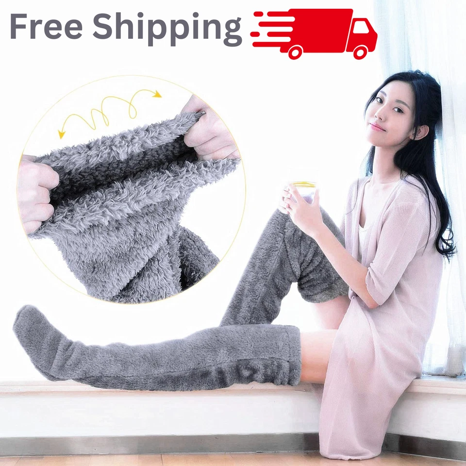 Meias de lã longas difusas acima do joelho meias quentes femininas coxa aconchegante alta plus size - Imagem 2 de 4