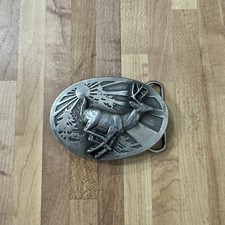 Vintage Ornate Belt Buckle 1982 Siskiyou Pewter Whitetail Deer Williams Oregon