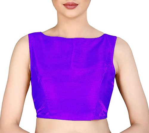 Women Dupion Silk Blouse Boat Neck Sleeveless Handmade Designer Choli Crop Top - Picture 29 of 44