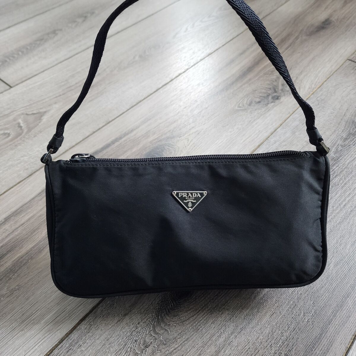 Prada Vintage Pochette Shoulder Bag Small Black Baguette