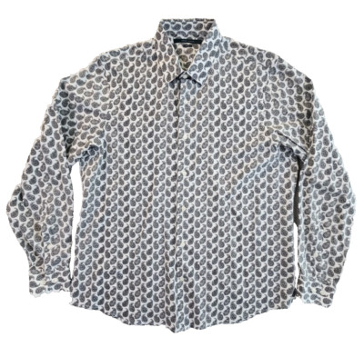 Perry Ellis Jacquard Paisley-Print Button Up Shirt Men's Large Gray Grey EUC LN