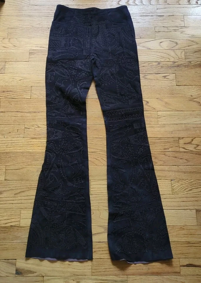 Calça jeans Claude JITROIS de couro preta azul vintage tamanho 38 cravejada