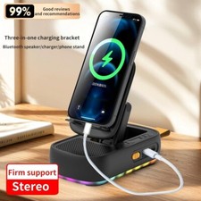 Soporte para teléfono celular con altavoz inalámbrico BT, LED colorido, base antideslizante