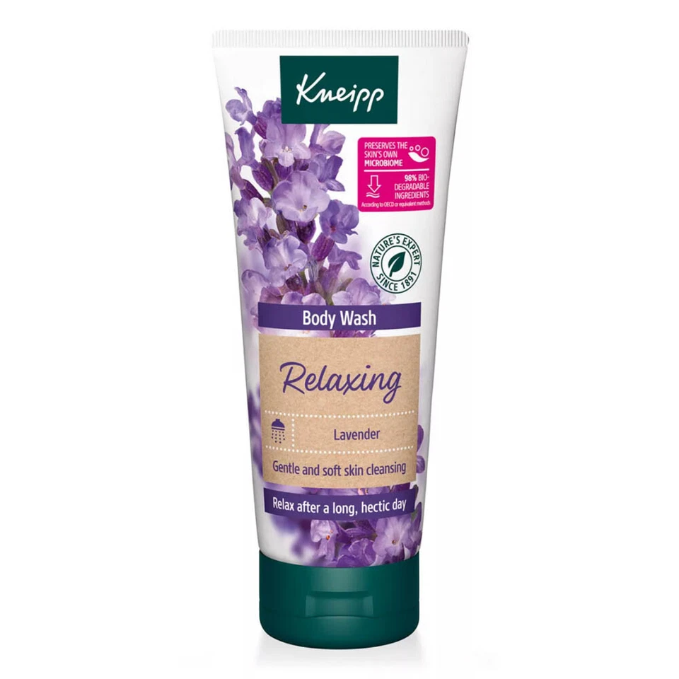 Jabón corporal relajante aroma lavanda Kneipp - Gel de ducha calmante vegano 200 ml x 8 Foto 2 de 3