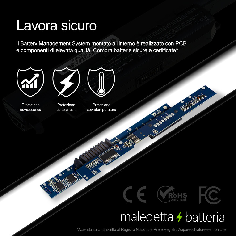 Batteria Li-ion 6 Celle Batteria Sostitutiva 5200mAh 11,1V Per Portatile ASUS - Compatibile Con Modelli A32F52, A32-F82, L0690L6, Tecnologia Li-Ion Batteria Con Protezione IC