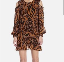 Minkpink Excessive Tunic Long Sleeve Cold Shoulder Animal Print Dress Sz M