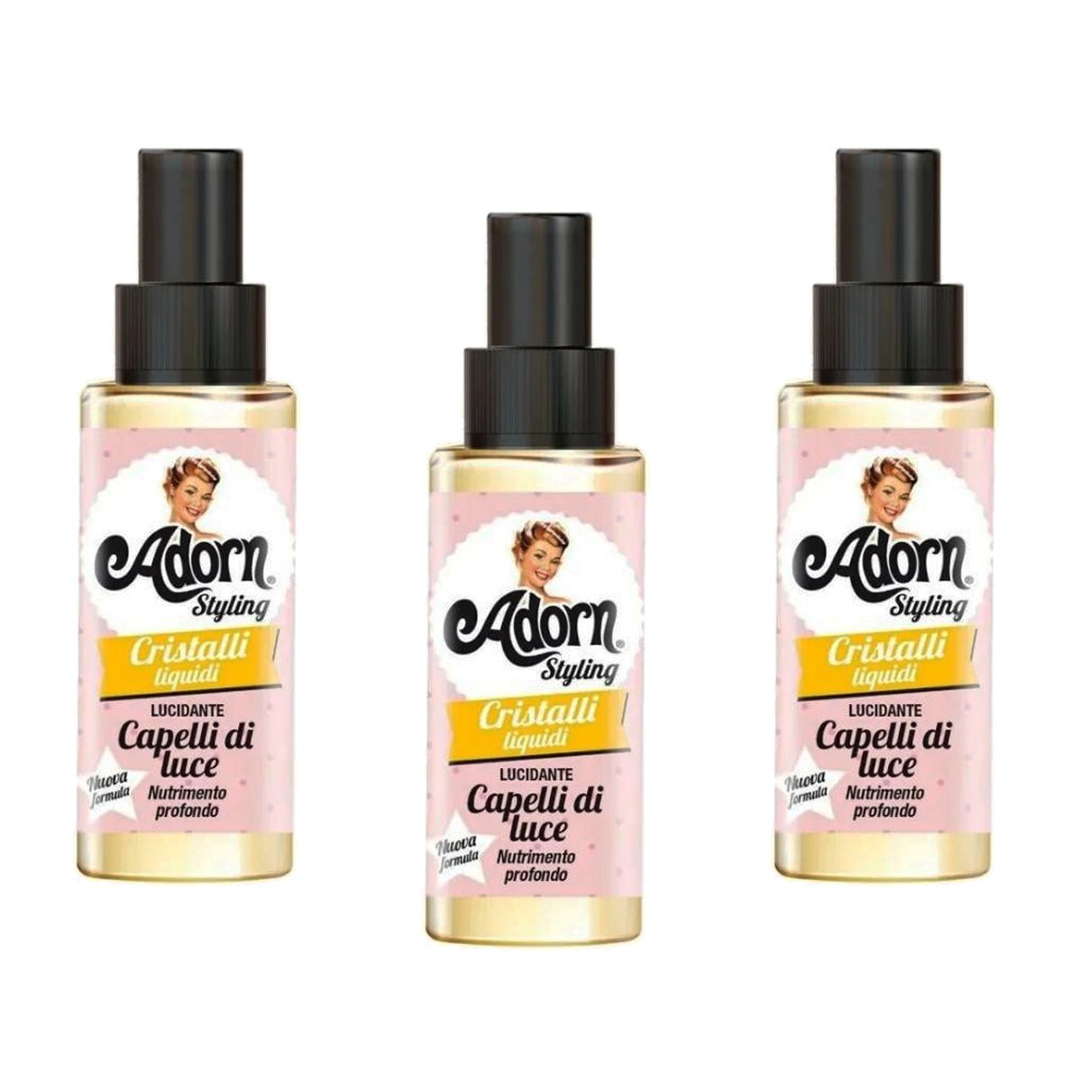 3pz Adorn Cristalli liquidi capelli lucenti forti protetti senza risciacquo 50ml