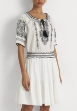 Ralph Lauren Embroidered Cotton Voile Womens Dress White /Black Sz 12 $225