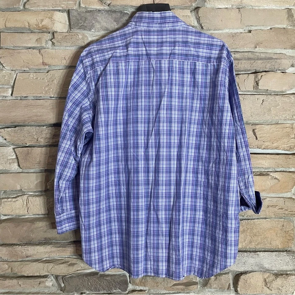 Camisa social masculina TAILORBYRD roxa xadrez com botões tamanho 2XL 100% algodão - Imagem 2 de 4