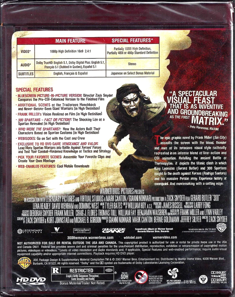300 HD DVD Movie Promo Screener 2007 Warner Bros NFR Sealed New - Image 2 of 2