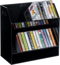 2 Tier Black Acrylic Cassettes Holder w/ Carrying Handles, Cassette Storage