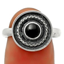 Natural Black Onyx - Brazil 925 Sterling Silver Ring s.8.5 Jewelry R-1439