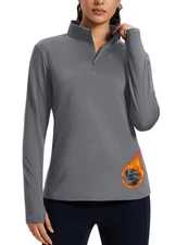 Women's Quarter Zip Pullover Fleece Lined Thermal Shirts Sweat Wicking Runnin...