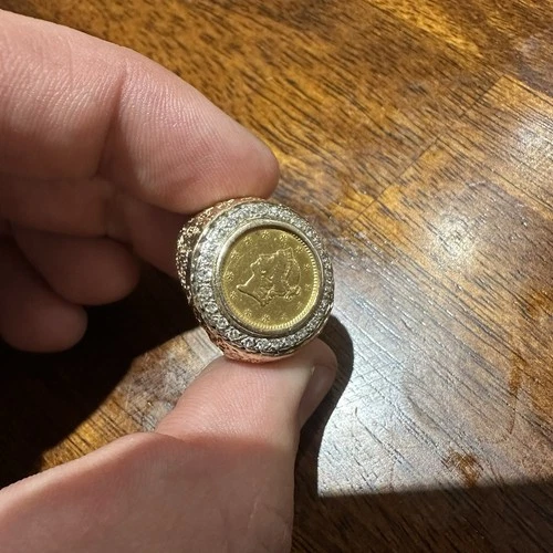 Men’s 14K Gold 1851 Type 1 Dollar Gold Liberty Head Diamond Set Coin Ring