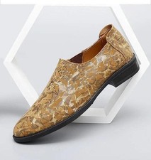Men's Floral Print Pointed Toe Loafers Slip on Comfort Formal Club Shoes Outdoor