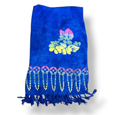 Vintage Pineapple Moon Blue Batik Floral Sarong Wrap Skirt Swim Beach Cover-Up