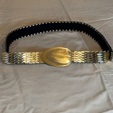 Retro Vintage Gold Tone Metal Belt, Leaf, Scale, Elastic 80's Punk One Size