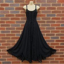 Women’s Black Stonewashed Rayon Embroidered Maxi Dress Boho Fairy Festival