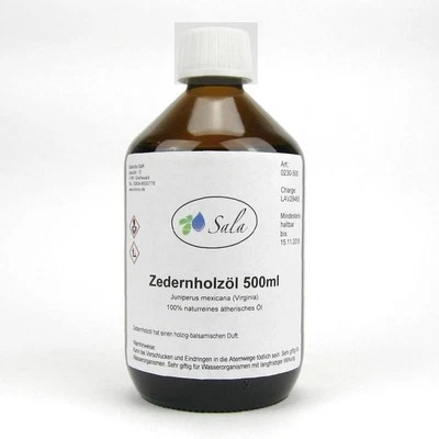 Sala Zedernholzöl 100% naturrein ätherisches Zedernholz Öl 500 ml Glasflasche