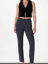Quince Ponte Straight-Leg Stretch Pants in Charcoal Gray Large Petite