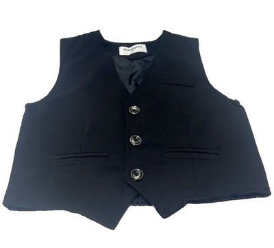 Girls Button Up Vest Black Cropped 3 Button, Size 120 Kids, New