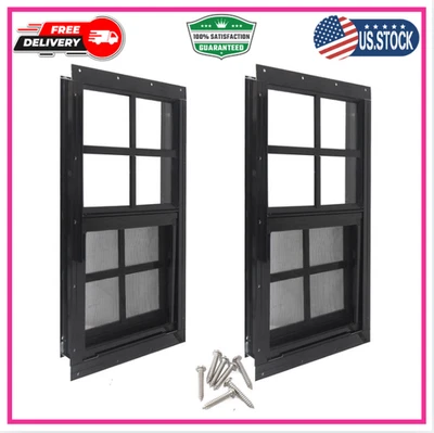 YUZZY 12 X 18 Shed Windows with Tempered Glass and Fiberglass Screen, 2 Pack