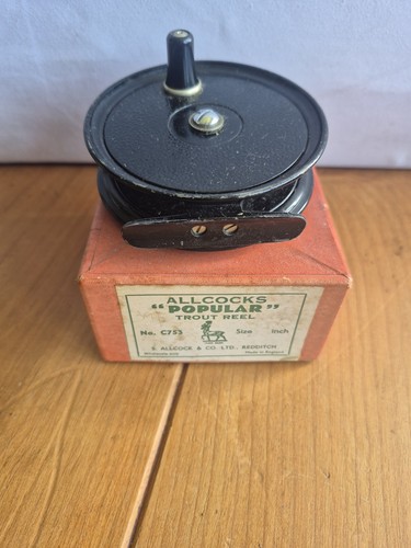 VINTAGE FLY REEL. S ALLCOCK & CO 'POPULAR TROUT ORIGINAL BOX VERY NICE CONDITION