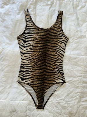 Tiger Striped Bodysuit Scoop Neckline Size XS