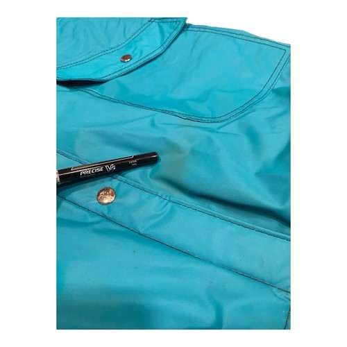 VTG 90 Misty Harbor Rain Coat Womens MED Blue Full Zip Plaid Lined Jacket Hooded - Picture 8 of 8